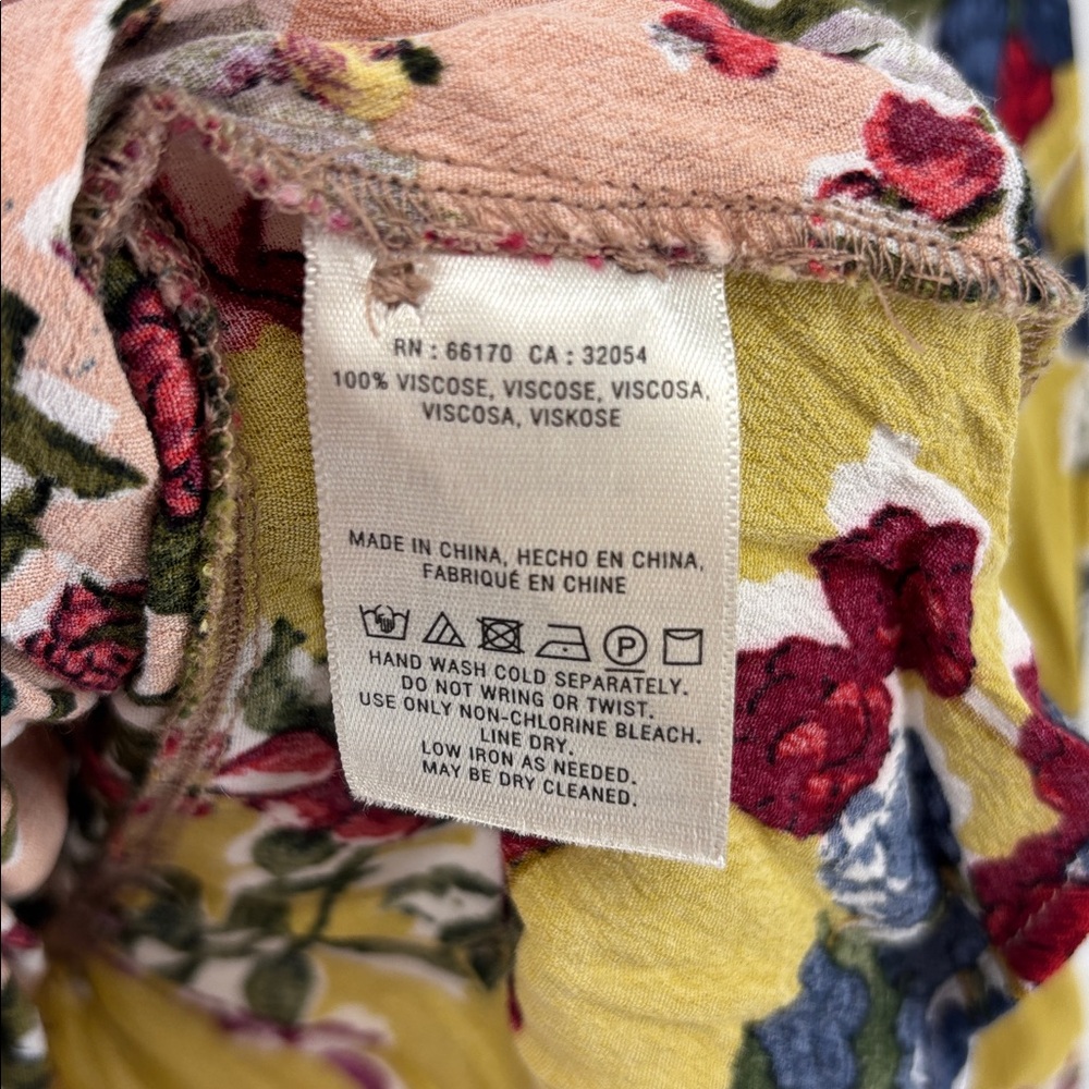 Anthropologie Meadow Rue Yellow Pink Floral Fruit long sleeve Wrap Blouse women0 - Picture 4 of 5